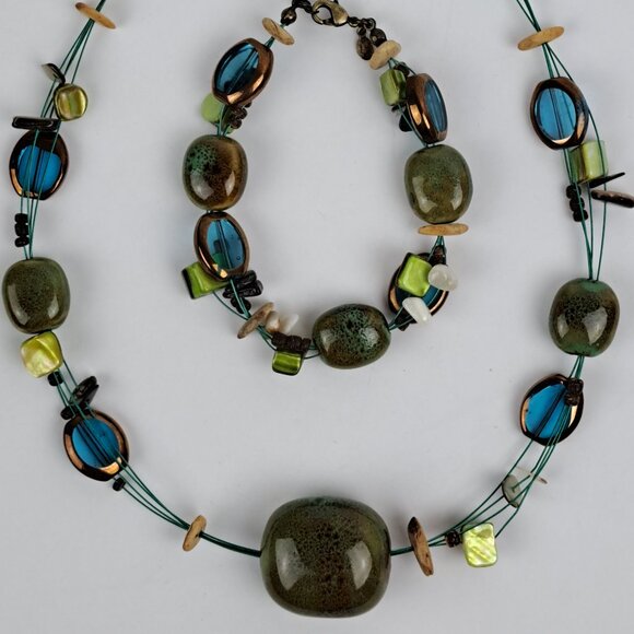 Vintage Premier Designs  Floating Bead 4 Strand Necklace and Bracelet Set - Picture 4 of 16